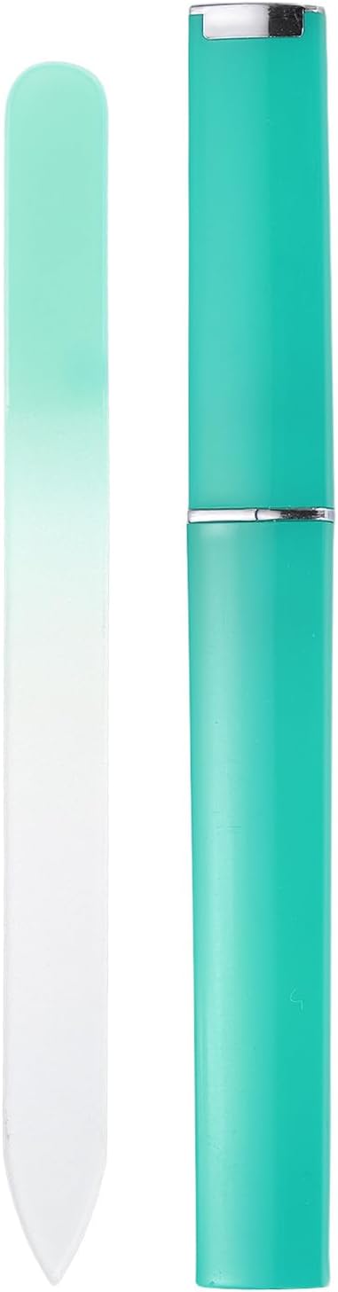 HARFINGTON Glass Nail File Kit 280 Grit Double Sided Professional Manicure Crystal Fingernail Files with Case for Natural Nail Art Shine Polishing Buffer, Light Green