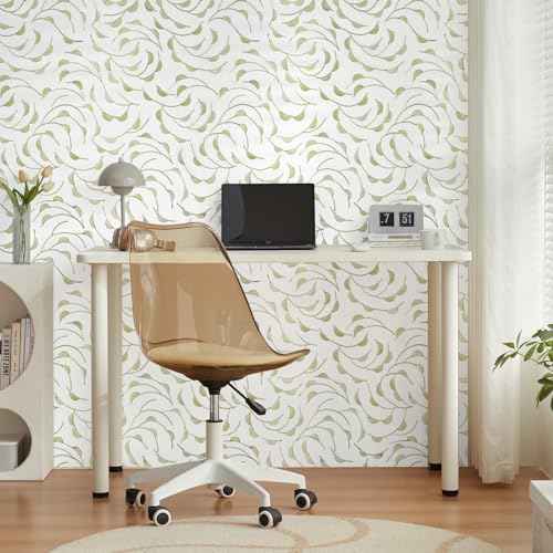 WENMER Peel and Stick Wallpaper, 17.7" x118" Leaf Wallpaper, Geometric Removable Self Adhesive Boho Contact Paper, Beige Wall Paper for Bedroom Bathroom Cabinets Home Decor