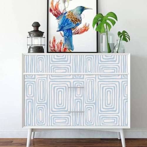GloryTik Peel and Stick Wallpaper Blue and White Contact Paper Modern Geometric Self-Adhesive Removable Waterproof Wall Paper for Bedroom Bathroom Cabinets Kids Room Vinyl Roll 16.14"x118"