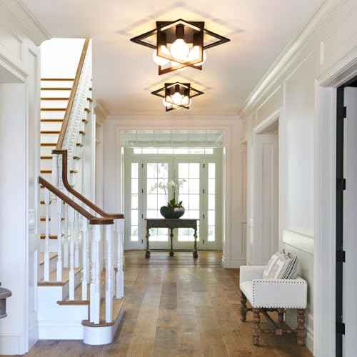 4 Light Industrial Ceiling Light Black Semi Flush Mount Lights Close to Ceiling Light Fixtures,frame cage design Farmhouse Ceiling Lighting for Kitchen Bedroom Bathroom Foyer Hallway (E26, 1Pack)