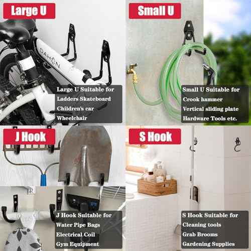 Garage Storage Hooks, 14 Pack Heavy Duty Garage Hook with Anti-Slip Coating, Wall Mount Utility Hooks, Garage Tool Organizer for Hanging Bikes, Tools, Ladders, Ropes, Hose, Bulk Items(Black)