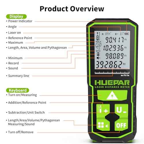 393FT Professional Green Laser Measuring Tool with Angle Sensor, Huepar 1/16in Accuracy Laser Distance Measurement Tool, Digital Laser Room Measuring Device, Laser Distance Meters