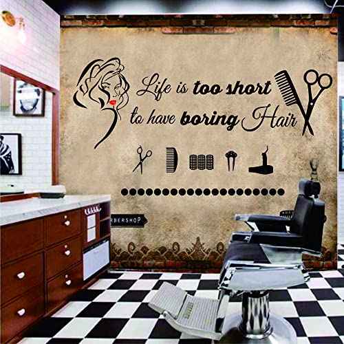 Lady Beauty Wall Sticker ? 22"x41" Removable PVC Decal with Red Lips and Hairdresser Quote ? Perfect Wall Art for Salon, Makeup Room, Hair Studio, or Dressing Room Decoration(BLACK-JWH223-Red Lip)