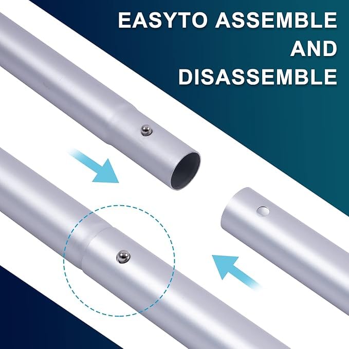 POOLAZA Pool Pole Dual-Handle, Anodized Aluminum Pool Skimmer Pole, Detachable & Telescopic Pool Pole Up to 10.5 Ft, Portble Pool Poles for Cleaning Suitable for Pool Skimmer, Vacuum Head, Brush Etc.