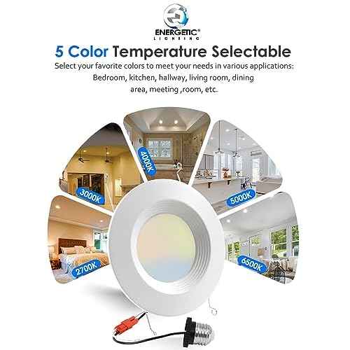 12 Pack 5/6 Inch 5CCT LED Recessed Light Retrofit, 2700K/3000K/4000K/5000K/6500K Selectable Downlight, Dimmable Can Lights with Metal Baffle Trim, CRI 90, 10.5W=85W, E26 Base, IC & Wet Rated, ETL&FCC