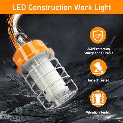 80W LED Temporary Work Light 12000lm 5000K Daylight White Portable Hanging Construction Lighting Led High Bay Light for Workshop Mine Job Site Lighting