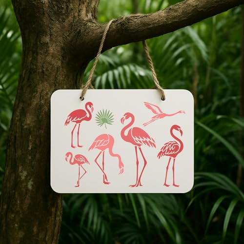 6Pcs Flamingo Stencil PET Painting Templates Drawing Inlay Border Stencils for Furniture Reusable DIY Craft for Wall Wood Fabric Canvas Paper Home Decor 11.7inch