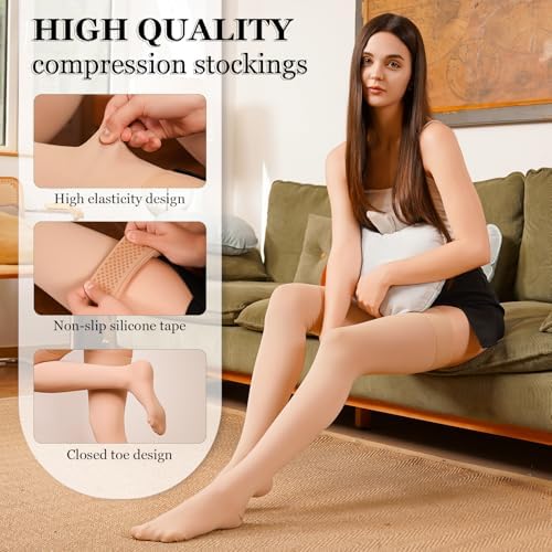 20-30mmHg Compression Stockings for Women & Men, WINGEDSOUL Thigh High Closed Toe Compression Socks for Women, Graduated Support Compression Stockings for Edema