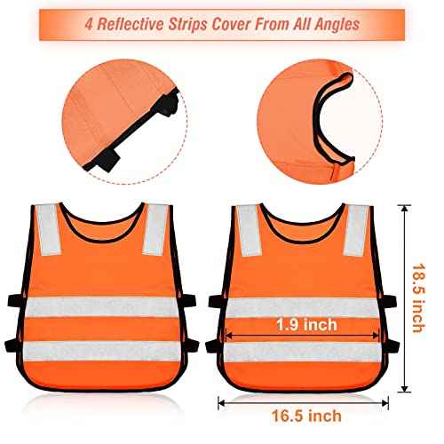 Geyoga 10 Pcs Kids Reflective Vest Bulk Visibility Child Safety Construction Vest Toddler Protective Orange Clothes for Boys Girls Cycling Walking Skiing Skateboarding Runner