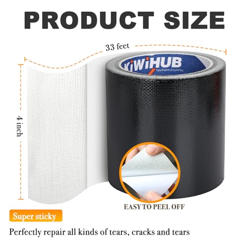 RV Awning Repair Tape, 4" x 33FT Heavy Duty Waterproof, UV Proof Tear Repair Patch Kit for Tent, Canvas, Boat Covers, Sail