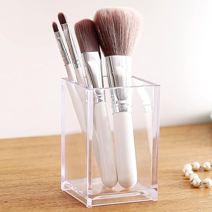 2 Pack Clear Acrylic Pencil Pen Holder Cup, Clear Makeup Brush Holder, Acrylic Cosmetic Brushes Storage
