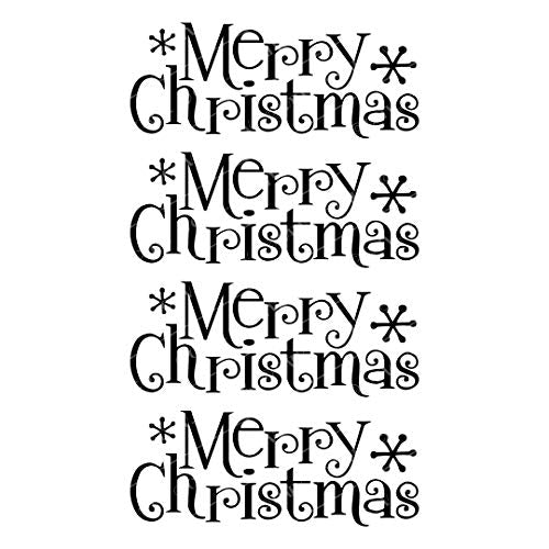 Merry Christmas Holiday Vinyl Lettering Wall Decal Sticker (3"H x 7"L, Set of 4, Black)