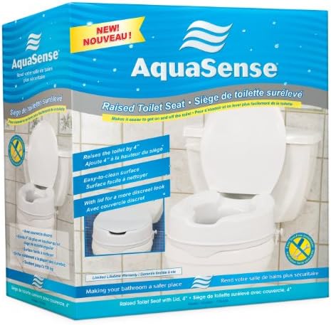 Drive Medical 770-626 AquaSense Raised Toilet Seat with Lid, Standard Seat, White