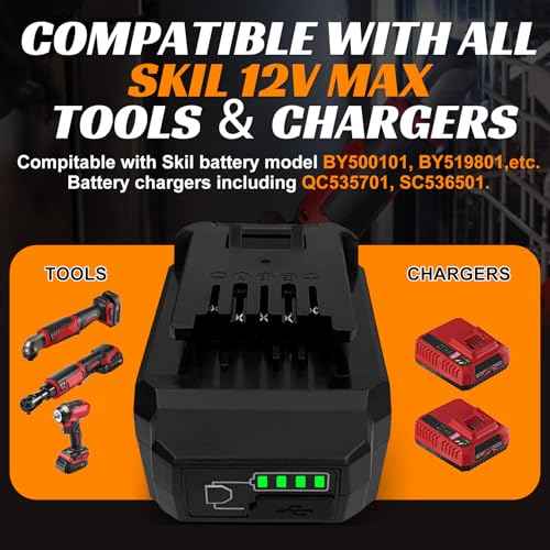 12V 6.0Ah Battery for SKil PWRCORE 12V Series Cordless Power Tools, Replacement for Skil Battery Model BY500101, BY519801,etc