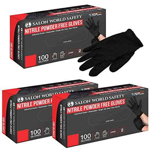 Salon World Safety Black Nitrile Disposable Gloves, Box of 100, Size X-Large, 5.0 Mil - Latex Free, Textured, Food Safe