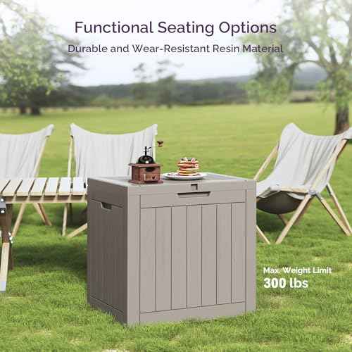 Sersper 30 Gallon Deck Box, Outdoor Lockable Storage Resin Box for Package-Sports Equipment-Garden Tools, Waterproof and UV Resistant Patio Storage Box, Grey