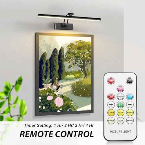 3 Pack Picture Lights for Wall Battery Operated, 16 inch Wireless Art Lighting for Painting, 6 Colors Picture Frame Lights with Remote, Dimmable 5200mAh Gallery Light, Black