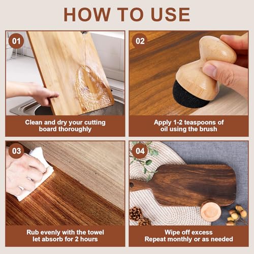 Wooden Cutting Board Oil, Butcher Block Oil with Towel Cutting Board Applicator to Clean and Protect Wood for Home Kitchen Solid Wood Countertops Dining Table Tops, 120ML Transparent