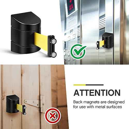 Barydat 16.4 ft Magnetic Retractable Wall Mount Barrier, Crowd Control Safety Belt with ABS Case for Grocery Retail Store Stadium (Caution Do Not Enter,Black,1 Pcs)