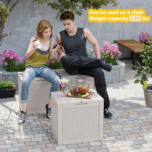 DRATO 31 Gallon Deck Box, Outdoor Storage Box for Patio Cushion, Garden Tools, Waterproof Resin Storage Box (Light Brown)