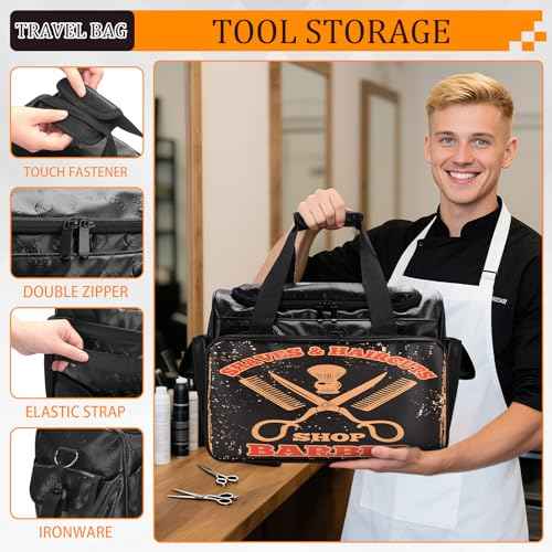 PRO Large Capacity Barber Bag - Multi-Pocket Salon Organizer with Protective Lining, Thermal Pockets & Scissor Holder, Waterproof PU Leather for Hair Stylists & Personal Grooming (Black)