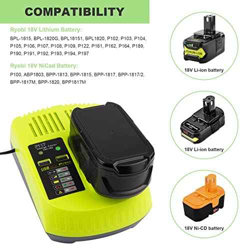 Futurebatt 18V Rapid Charger Replacement for Ryobi P117 12V-18V Battery One+ Lithium-Ion/NiCad/NiMh Battery P102 P108 P189 P197 P103 P105 P107 P190 P191 PBP002 PBP005