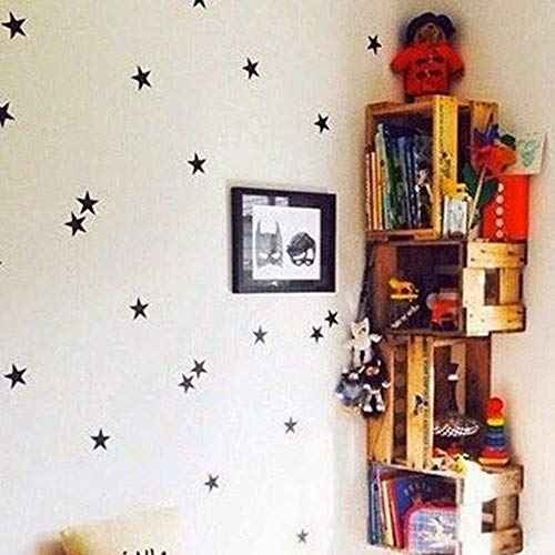 110Pcs Stars Wall Decal Vinyl Sticker, Removable Children Kids Art DIY Sticker Mural for Boy Girls Baby Room Decoration Good Night Nursery Wall Decor Home House Bedroom Design (Black)