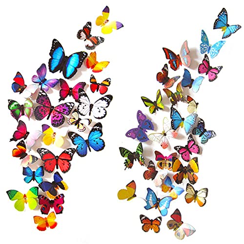 90 PCS Butterfly Wall Decor, Plastic Butterflies Sticker Waterproof Removable Reusable Mural Wall Decals for Home Room Bedroom Nursery Party Decorations