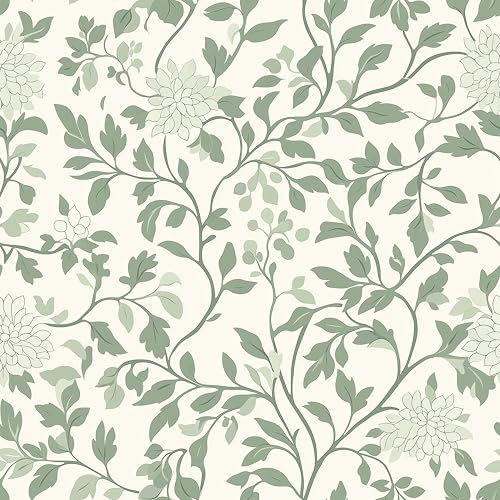 Leaf Peel and Stick Wallpaper Boho Contact Paper 17.3"x78.8" Green and Beige Floral Wallpaper Self Adhesive Removable Wall Paper Bathroom Decoration Wallpapers for Bedroom Vinyl Roll