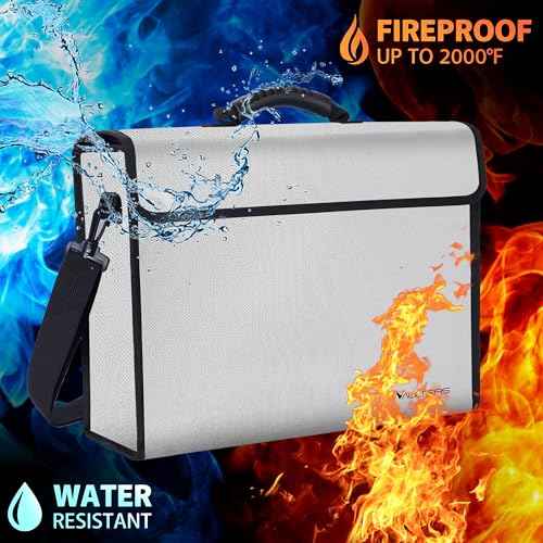 Fireproof Document Bag with Lockable Zipper - 2000¡ÆF Heat Resistant & Waterproof Bag with Reflective Strip, Shoulder Strap - Fireproof Money Box & Document Organizer for Home, Office, Travel