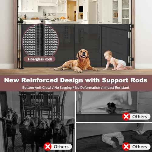 Reinforced 41 Inch Extra Tall Retractable Baby Gates 80" Wide Retractable Dog Gate with Support Rods ? Prevents Crawling Under, Indoor Long Baby Gate Retractable Gate Outdoor Extra Tall Dog Gate/Black