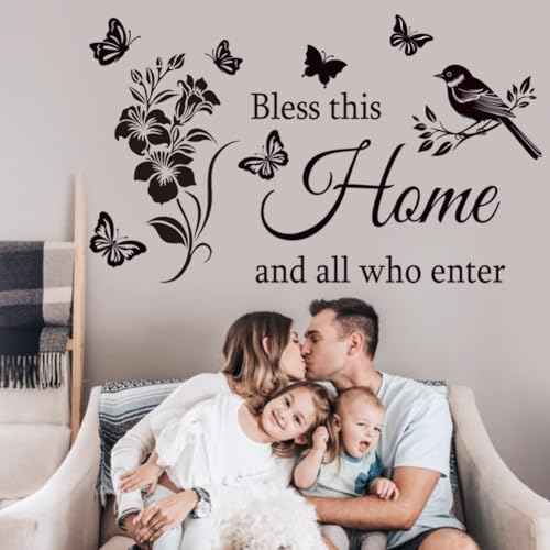 Family Inspirational Wall Stickers Quotes Bless This Home and All Who Enter Words Design Vinyl Decal Quote Wall Decor Stickers Motivational Quotes for Bedroom.