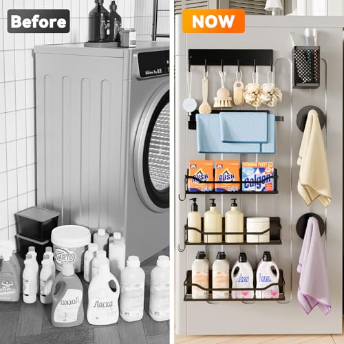 8 Pack Magnetic Shelves for Washing Machine / Hanger Organizer, Tool Holder, Heavy-Duty Metal Magnetic Spice Racks, Space Saving Shelf for Home Kitchen Closet & Laundry Room Organization (Black)