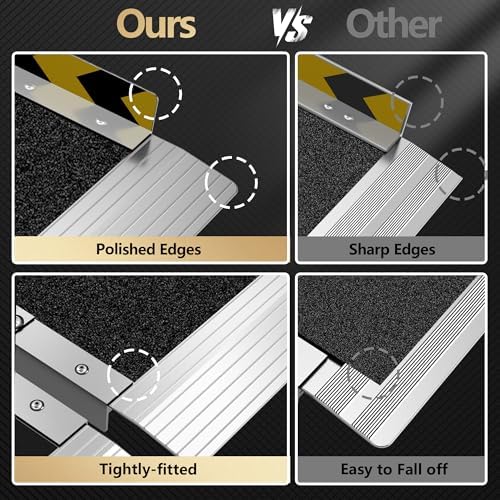 3FT Portable Wheelchair Ramp, Non-Slip Aluminum Folding Handicap Ramp, Ramps for Wheelchairs for Home with Handle, Wheelchair Ramps for Home Steps/Stairs/Threshold/Doorways/Scooter, 600LBS Capacity