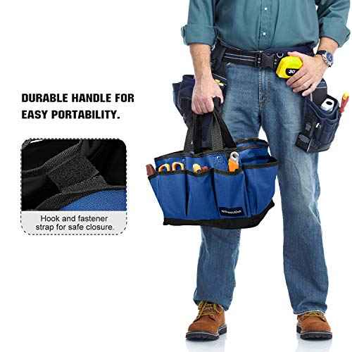 Housolution Gardening Tote Bag, Deluxe Garden Tool Storage Bag and Home Organizer with Pockets, Wear-Resistant & Reusable, 14 Inch, Blue