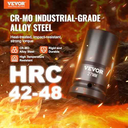 VEVOR 1" Drive Impact Socket Set, 8 Piece Deep Socket Set Metric 27-41mm, 6 Point Cr-Mo Alloy Steel for Auto Repair, Easy-to-Read Size Markings, Rugged Construction, Includes Storage Case