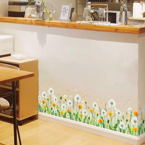 4 Sheets PVC Removable Dandelion Flower Wall Stickers, 40"¡¿10" Floral Decals for Bedroom, Kids Room, Bathroom, Classroom, Glass & Bulletin Boards, Double-Sided