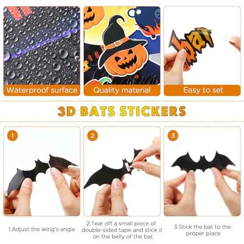 Pasimy 48 Pcs Halloween Classroom Bulletin Board Decorations 3D Halloween Bat Scary Castle Pumpkin Tree Witches Paper Cutouts We're a Spooky Batch Decor for Holiday Classroom Wall Home Office Supplies