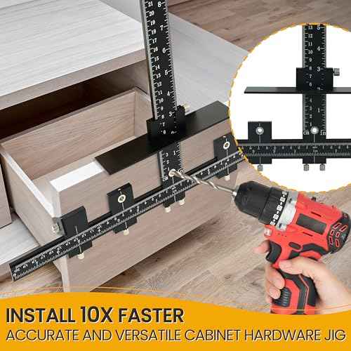 Cabinet Hardware Jig, Adjustable Cabinet Handle Jig Tool, Aluminum Alloy Cabinet Door Jig for Handles and Pulls, Cabinet Hardware Template Tool for Installation of Door, Drawer, Knobs