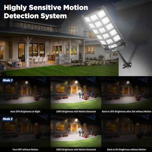 Solar Street Lights Outdoor Waterproof, 60000LM LED Solar Lights Outdoor Dusk to Dawn w 12000mAh Battery, 6500K Solar Flood Security Light Motion Sensor with 65FT Remote & Metal Light Bracket , 2 Pack