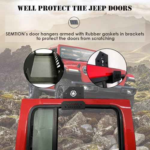 Jeep Door Hangers for Gagage Wall, 2pcs Door Storage Rack with Star Totem Compatible with Jeep Wrangler JK JKU TJ JL JLU JT Gladiator 2 Doors 4 Doors from 1945-2024 Ford Bronco