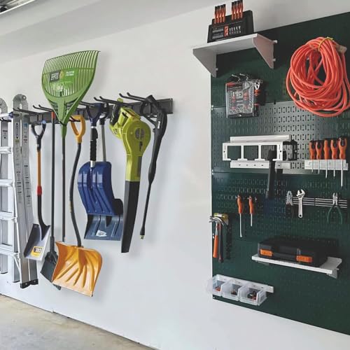 Wall Mount Tool Storage Rack, Heavy Duty Garage Storage Tool Organizer, Garden Tool Wall Hooks and Hangers, Hold Up to 350lbs (Black 6pcs)