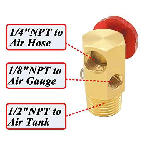 Air Tank Manifold with Shut Off Valve Relief Valve Fill Port 1/2"NPT Tank, 1/4"NPT Hose, 1/8"NPT Gauge For Air Compressor Portable Carry Tank (1Pcs)