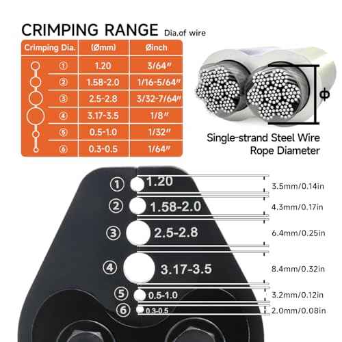 Wire Rope Crimping Tool with Ratchet, Ferrule Swaging Tool for Aluminum Sleeves, Loop Sleeves, Wire Rope Crimper for 1/64''-1/8''(0.3mm-3.5mm) Cables, Heavy-Duty Swaging Tool for Railing, Fishing