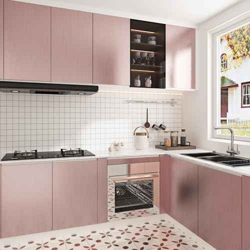 WESTICK Rose Gold Refrigerator Vinyl Wrap Peel and Stick Brushed Metallic Wallpaper Removable Waterproof Golden Stainless Steel Contact Paper for Appliances Kitchen Cabinet Countertop Fridge 15.8"x80"