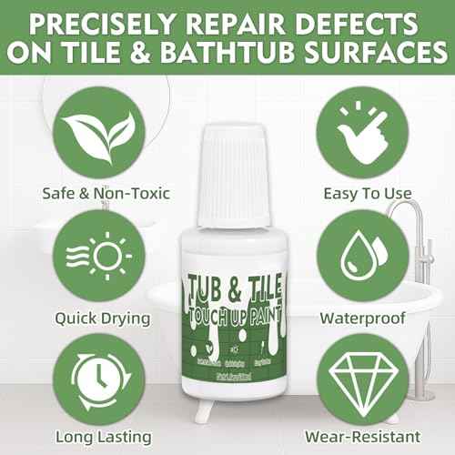 AstraVox White Tub and Tile Paint, 1.5 Oz Bathtub Touch Up Paint Pen for Countertops, Porcelain, Sink, Ceramic Tile, Strong Adhesion & Waterproof & Quick Dry, for Repairing Scratches, Spots and Chips