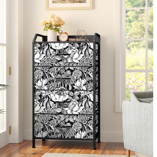 Black and White Floral Wallpaper A Set of 17.3"x120" Modern Boho Peel and Stick Wallpaper Self-Adhesive Removable Floral Contact Paper for Cabinets Drawer Shelf Liner