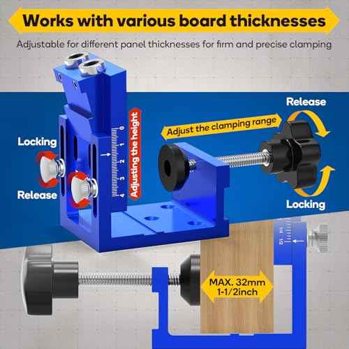Pocket Hole Jig Kit, Pocket Hole Jig System for 15¡Æ Angled Holes, Woodworking Jig Drill Guide for Precise Dowel Joints, All-Metal Pocket Screw Jig