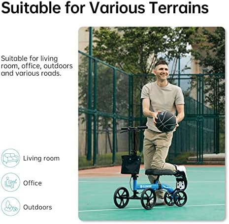 ELENKER Best Value Knee Walker with 10" Front Wheels Steerable Medical Scooter Crutch Alternative with Dual Braking System Sky Blue