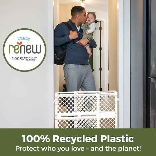 Toddleroo by North States - Renew 100% Recycled Plastic Baby Gate for Doorway; Sturdy for Indoor & Outdoor Use: Pressure Mounted, No Drill Gate; Made in USA; 26" to 42" Wide, 26" Tall; Pure White